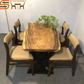Bàn ăn gỗ me tây nguyên tấm STMT02 – 4 ghế