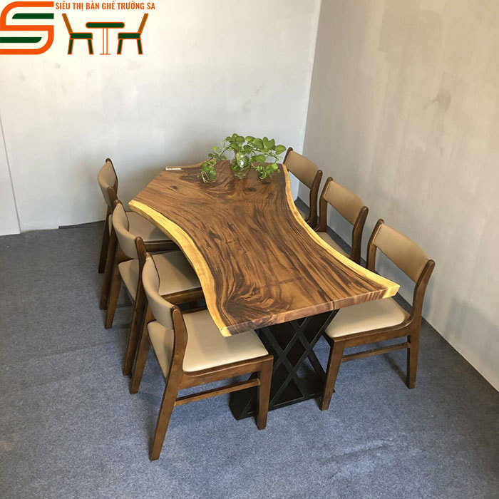 Bàn ăn gỗ me tây nguyên tấm STMT03 – 6 ghế