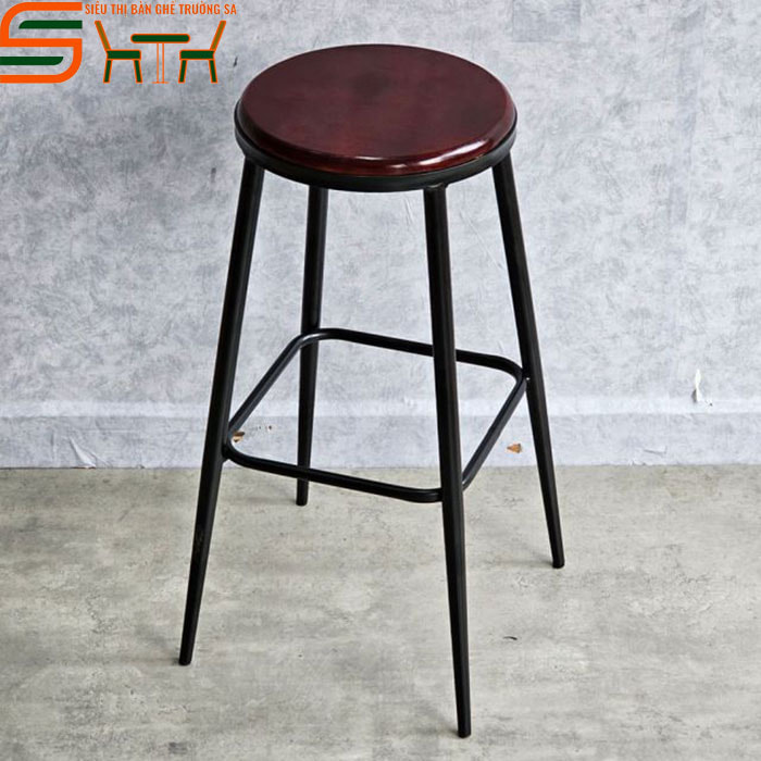 Ghế Bar mặt tròn STGB09 gỗ tự nhiên – chân sắt