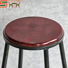 Ghế Bar mặt tròn STGB09 gỗ tự nhiên – chân sắt