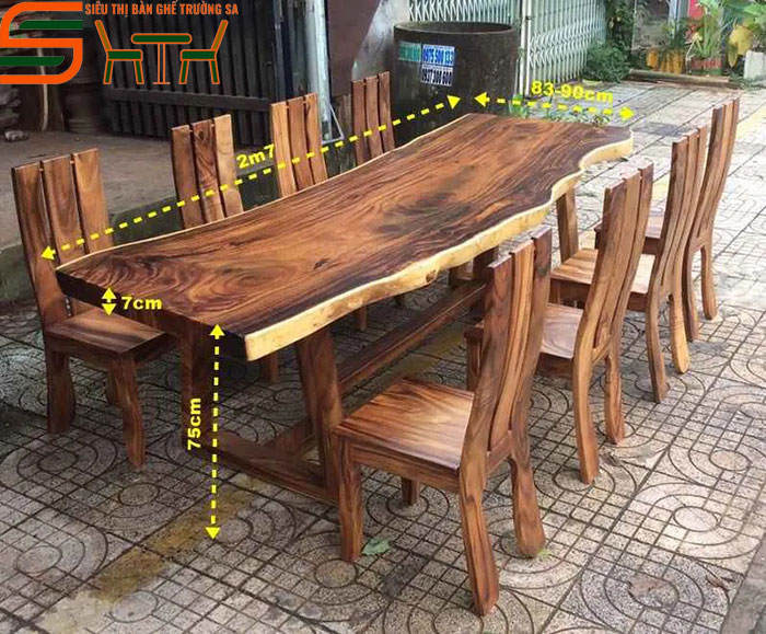 Kích thước bàn ăn gỗ nguyên tấm tiêu chuẩn
