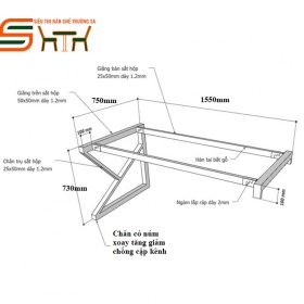 Chân bàn sắt hộp gác tủ STVP35 hệ Kconcept 160x80cm