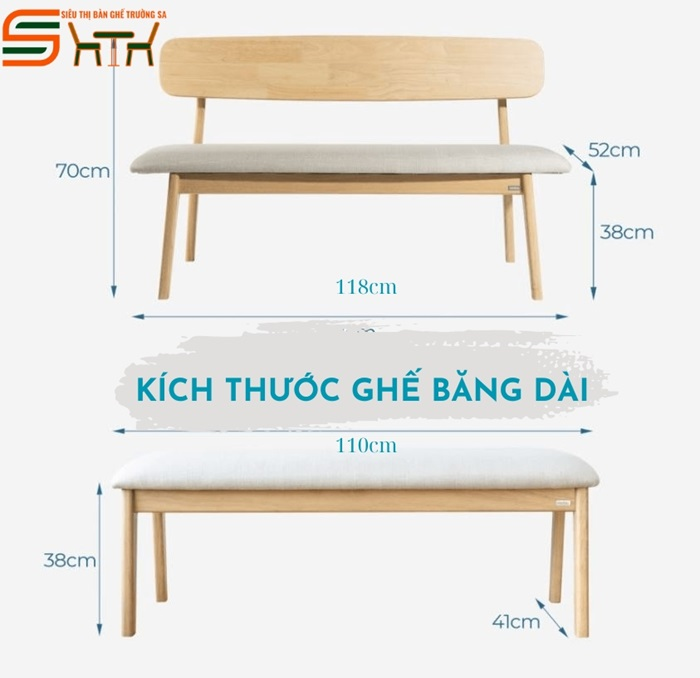 Kích thước ghế băng dài tiêu chuẩn phổ biến nhất tại Việt Nam