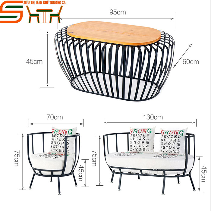 Bộ bàn ghế Sofa Cafe khung sắt STCF32