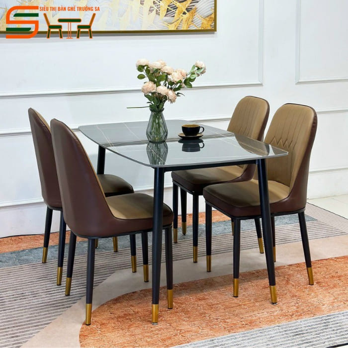 Bộ bàn ăn 4 ghế mặt đá Ceramic STBA403