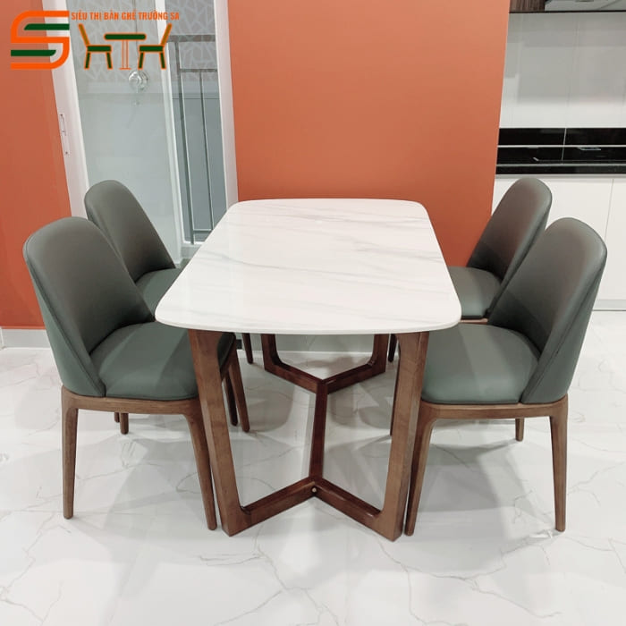Bộ bàn ăn 4 ghế gỗ sồi mặt đá STBA404