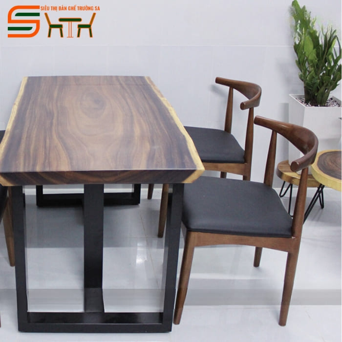 Bộ bàn ăn 4 ghế gỗ me tây nguyên tấm – STBA411