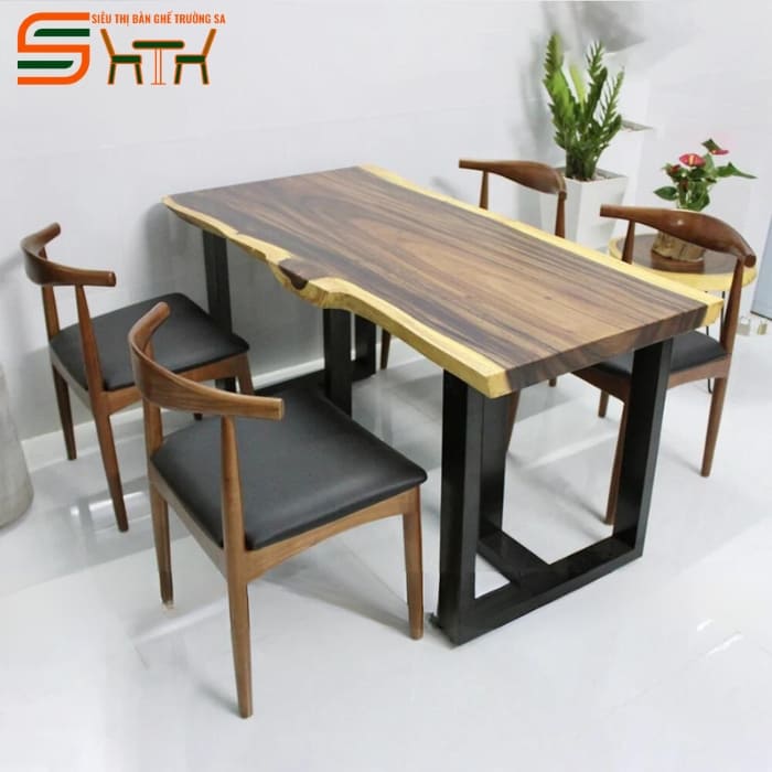 Bộ bàn ăn 4 ghế gỗ me tây nguyên tấm – STBA411
