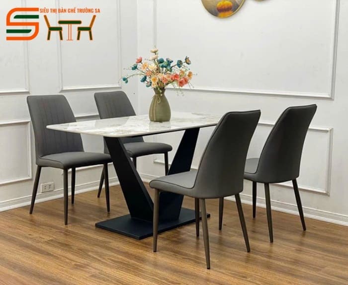 Bộ bàn ăn 4 ghế mặt đá đẹp – STBA407