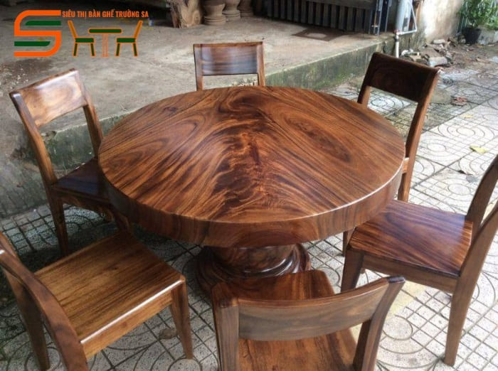 Bộ bàn ăn 6 ghế tròn gỗ me tây – STBA610