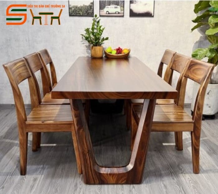 Bộ bàn ăn 6 ghế gỗ me tây nguyên khối – STBA609