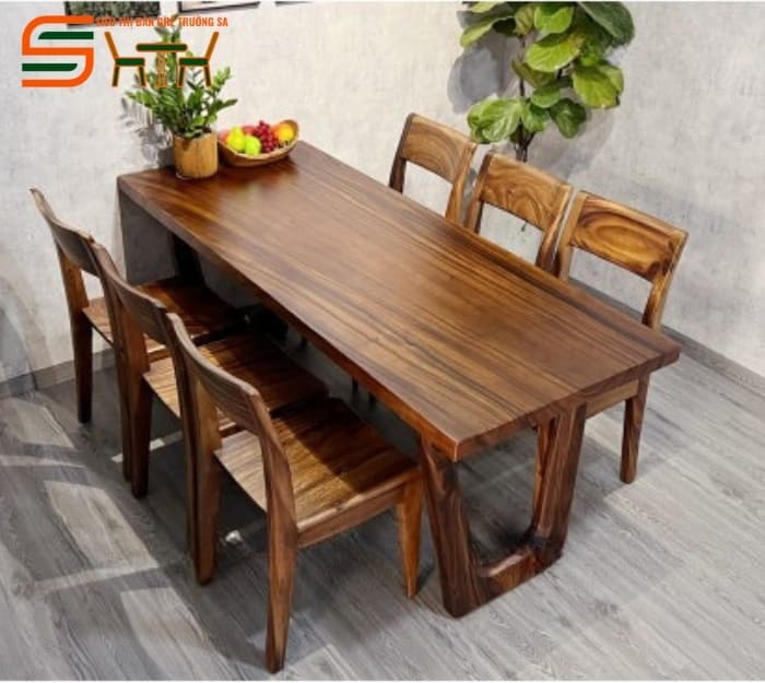 Bộ bàn ăn 6 ghế gỗ me tây nguyên khối – STBA609