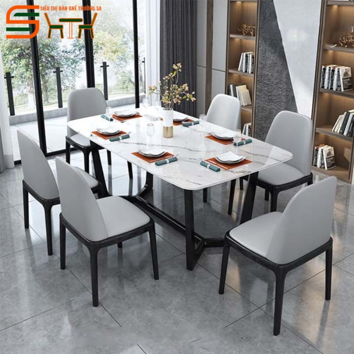 Bộ bàn ăn 6 ghế mặt đá đẹp STBA602