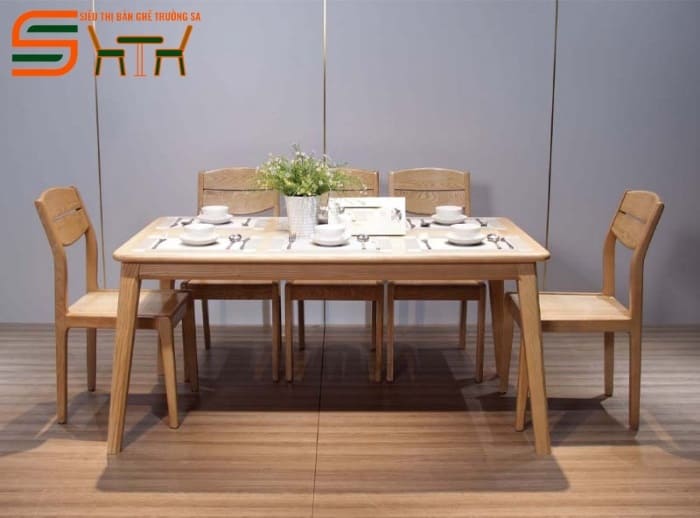 Bộ bàn ăn 6 ghế gỗ sồi sang trọng STBA601