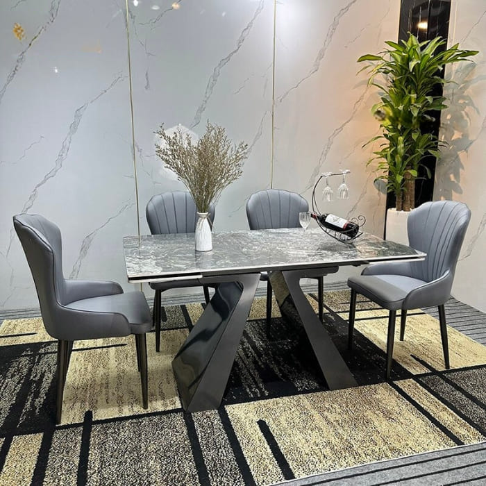 Bộ bàn ăn 6 ghế chữ nhật mặt đá cao cấp – STBA607