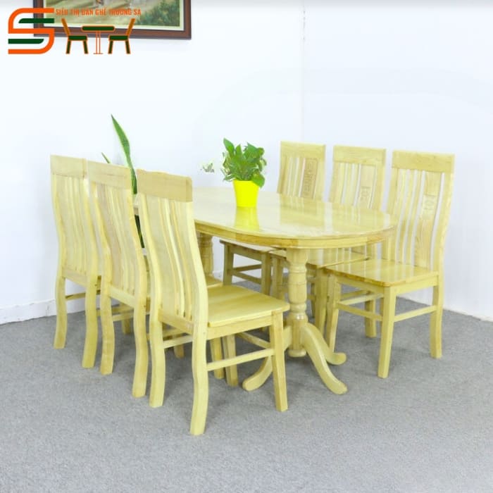 Bộ bàn ăn 6 ghế hình oval gỗ tự nhiên – STBA614