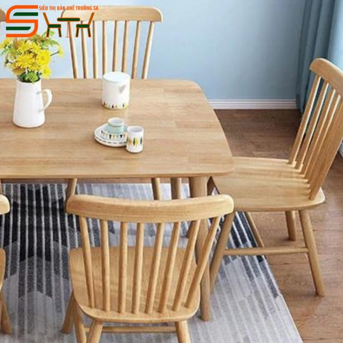 Bộ bàn ăn 6 ghế gỗ cao su hiện đại STBA604
