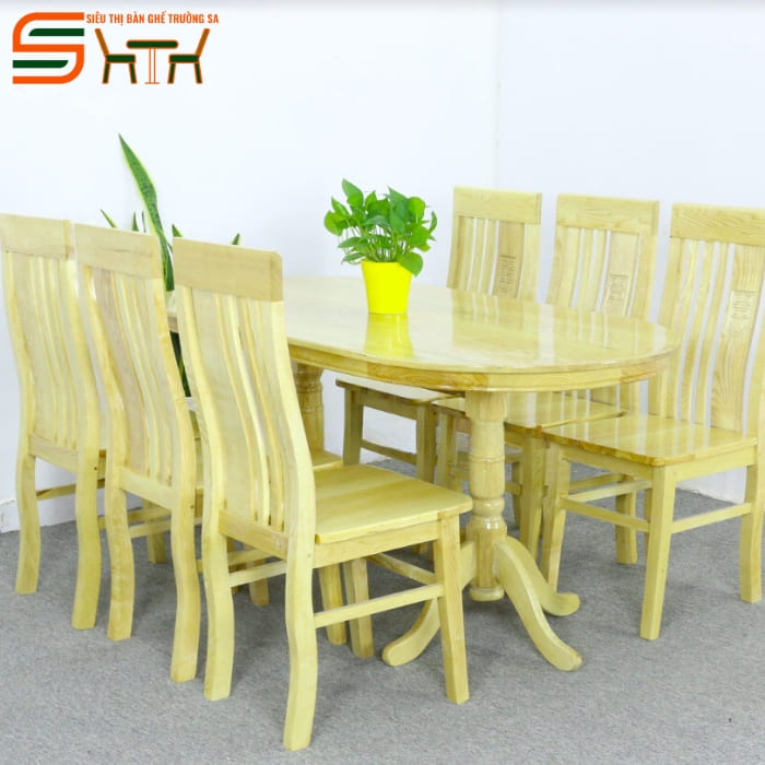 Bộ bàn ăn 6 ghế hình oval gỗ tự nhiên – STBA614