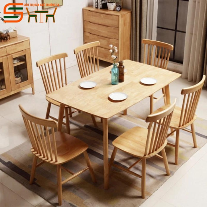 Bộ bàn ăn 6 ghế gỗ cao su hiện đại STBA604