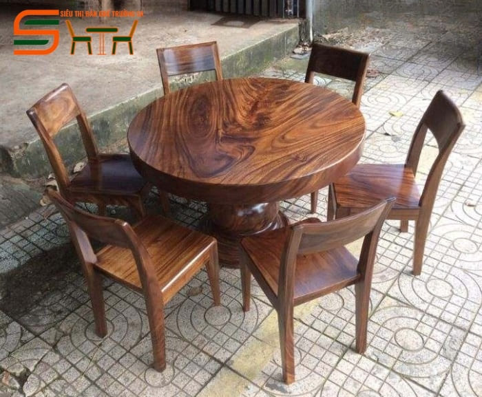 Bộ bàn ăn 6 ghế tròn gỗ me tây – STBA610