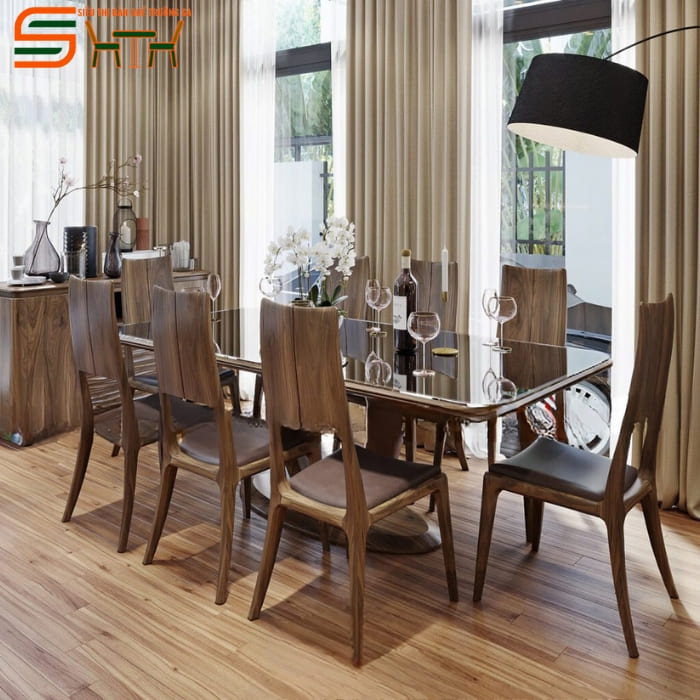 Bộ bàn ăn 8 ghế gỗ óc chó nhập khẩu cao cấp – STBA808
