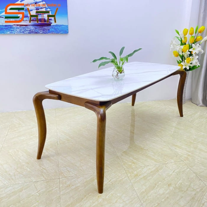 Bộ bàn ăn 8 ghế mặt đá gỗ sồi – STBA814