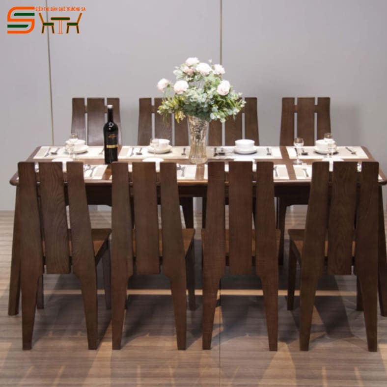 Bộ bàn ăn 8 ghế gỗ sồi cao cấp STBA802