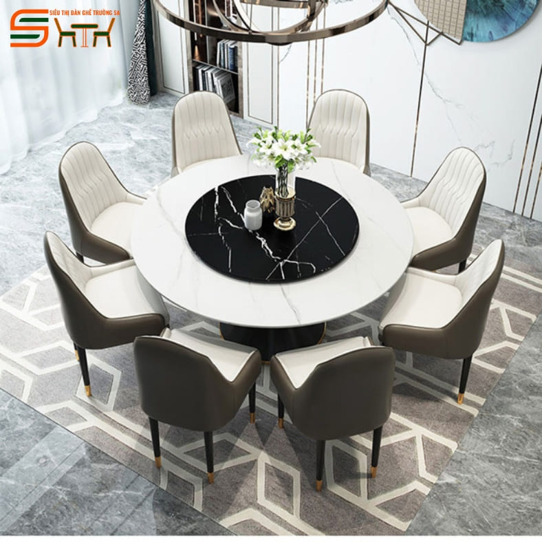 Bộ bàn ăn 8 ghế mặt đá Ceramic – STBA803