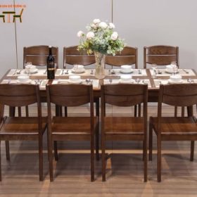 Bộ bàn ăn 8 ghế gỗ sồi màu óc chó – STBA805